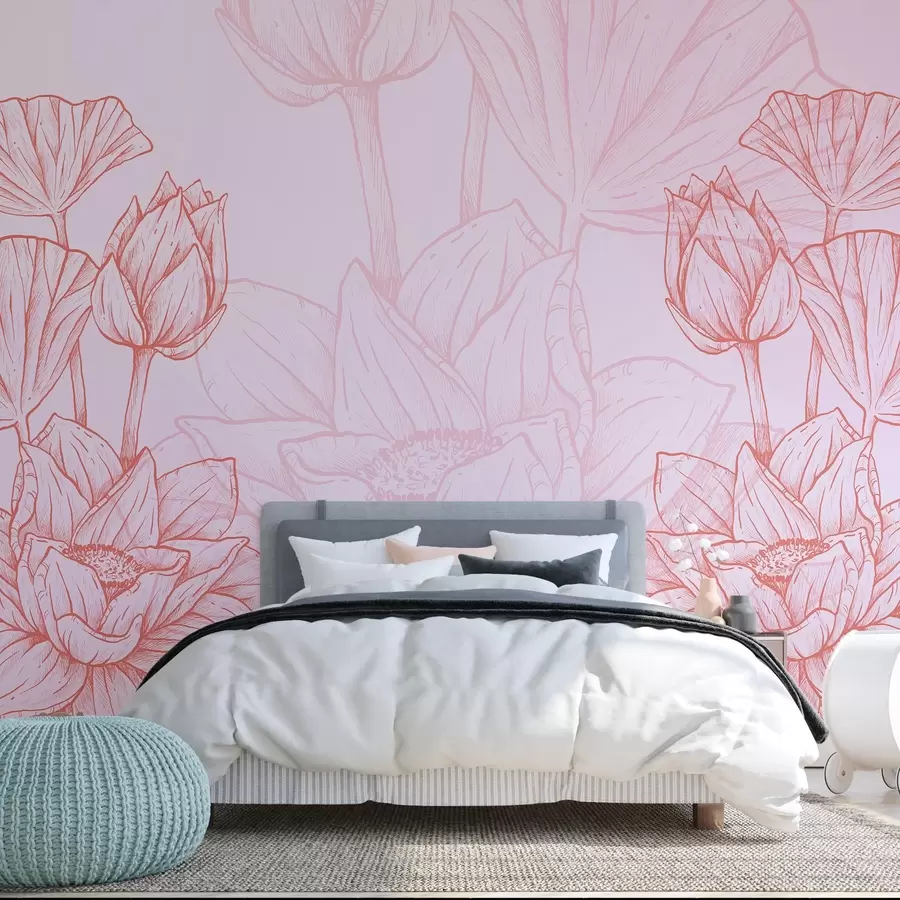 murais de parede Flores grandes em tons de rosa w02541