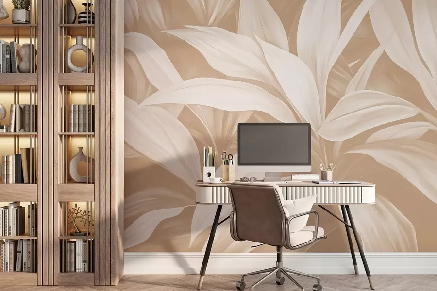 murais de parede Folhas grandes da planta em uma cor rosa suave w08501