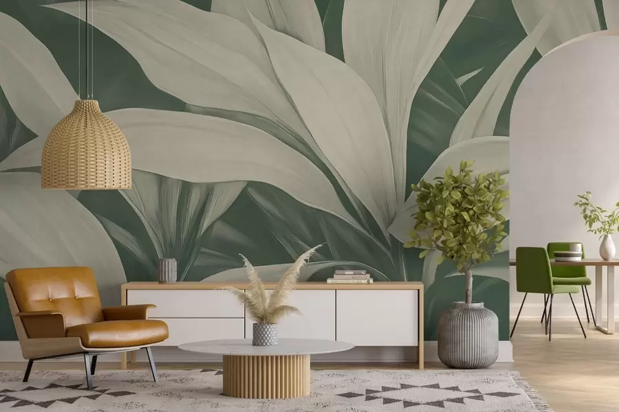 murais de parede Grandes folhas verdes de plantas w08501v1