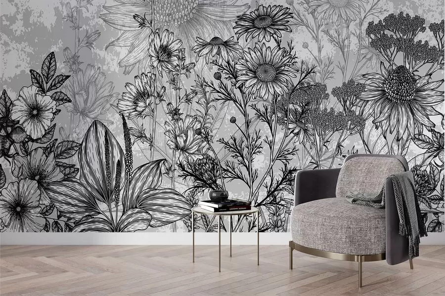 murais de parede Flores silvestres em estilo gráfico w02523