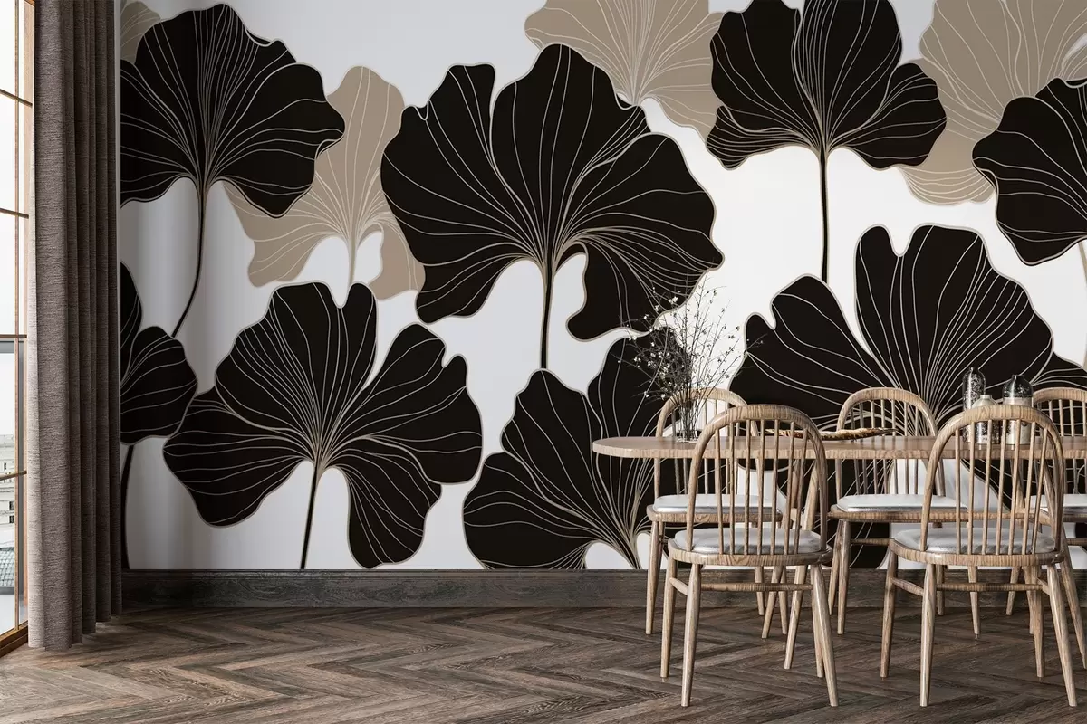 murais de parede Contornos estilizados de folhas w02525v2