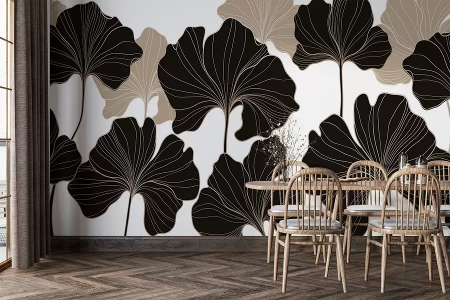 murais de parede Contornos estilizados de folhas w02525v2