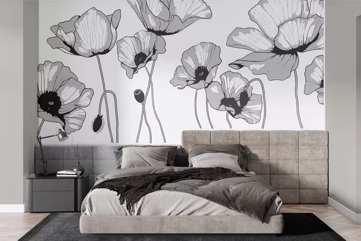 murais de parede Papoulas pretas e brancas w02528