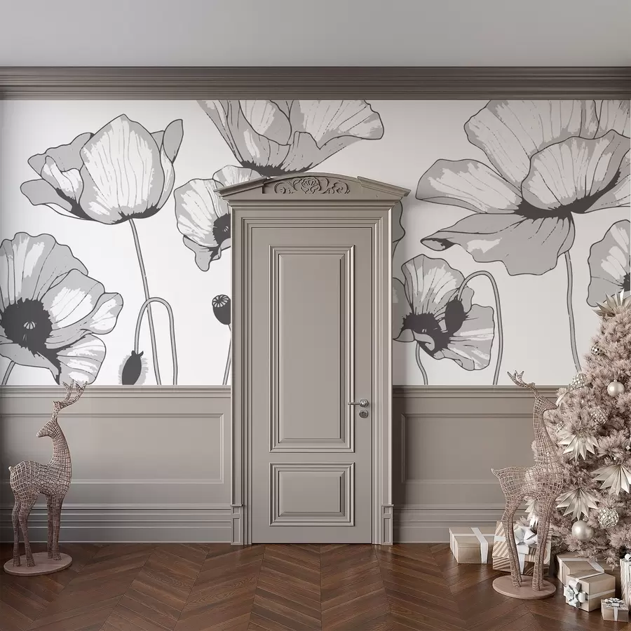 murais de parede Papoulas pretas e brancas w02528