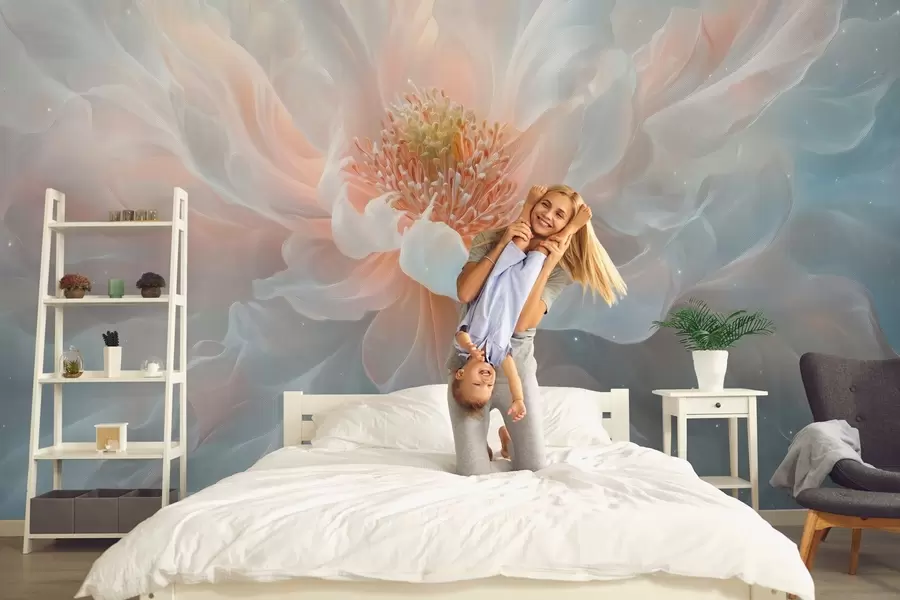 murais de parede uma pintura etérea e sonhadora de uma flor grande e delicada em tons pastéis suaves w02545