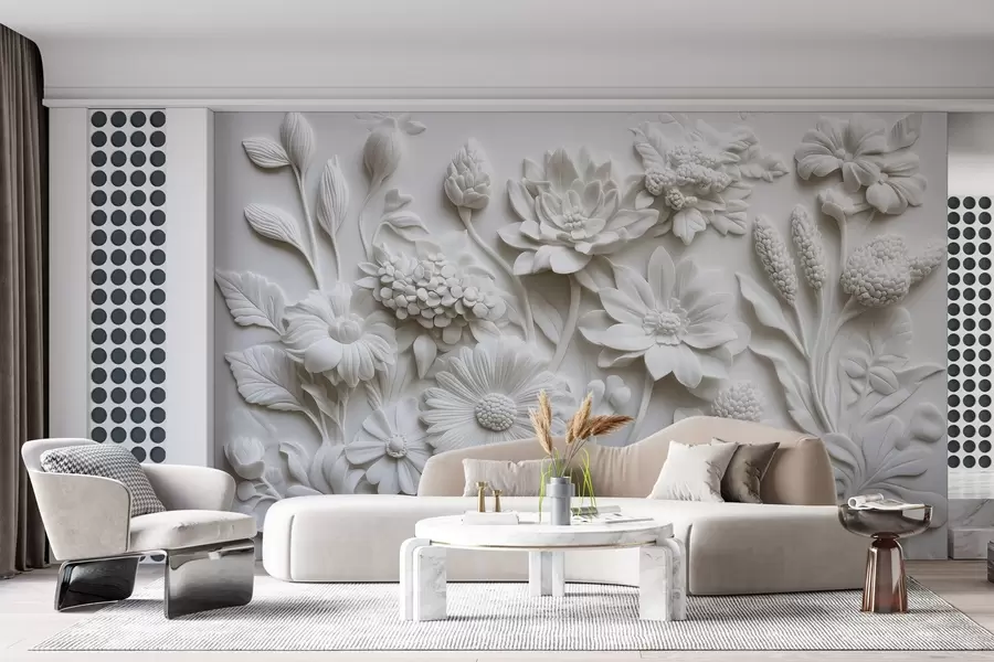 murais de parede papel de parede em estilo baixo-relevo com flores de jardim w02546