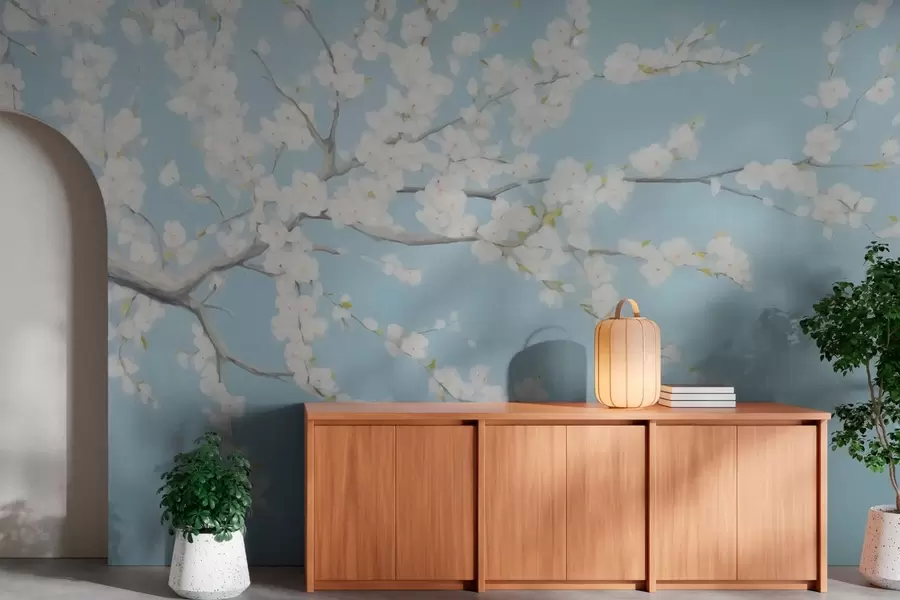 murais de parede Ramo de flor de cerejeira na primavera w08543