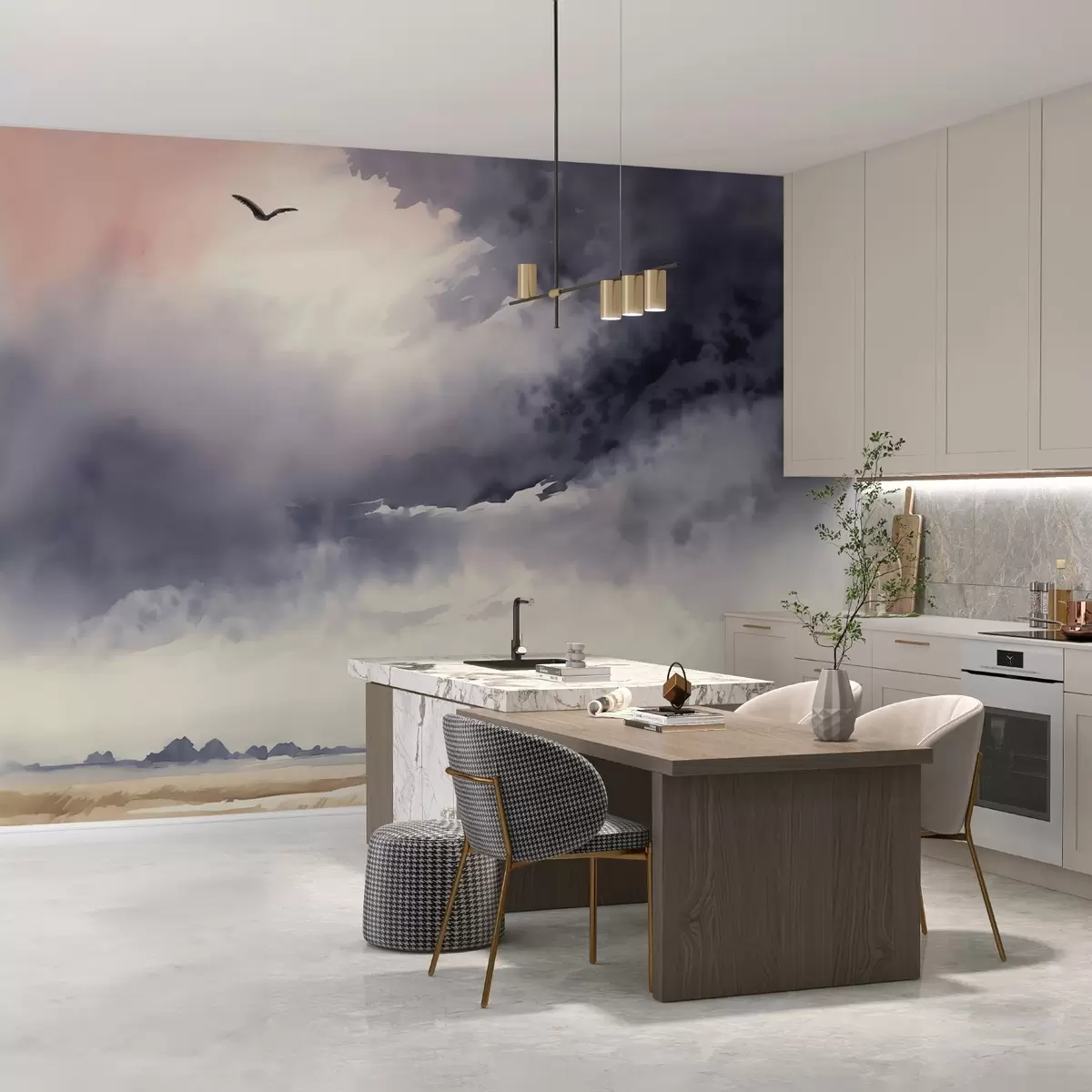 murais de parede Imitação de aquarela de céu tempestuoso sobre o campo w02581