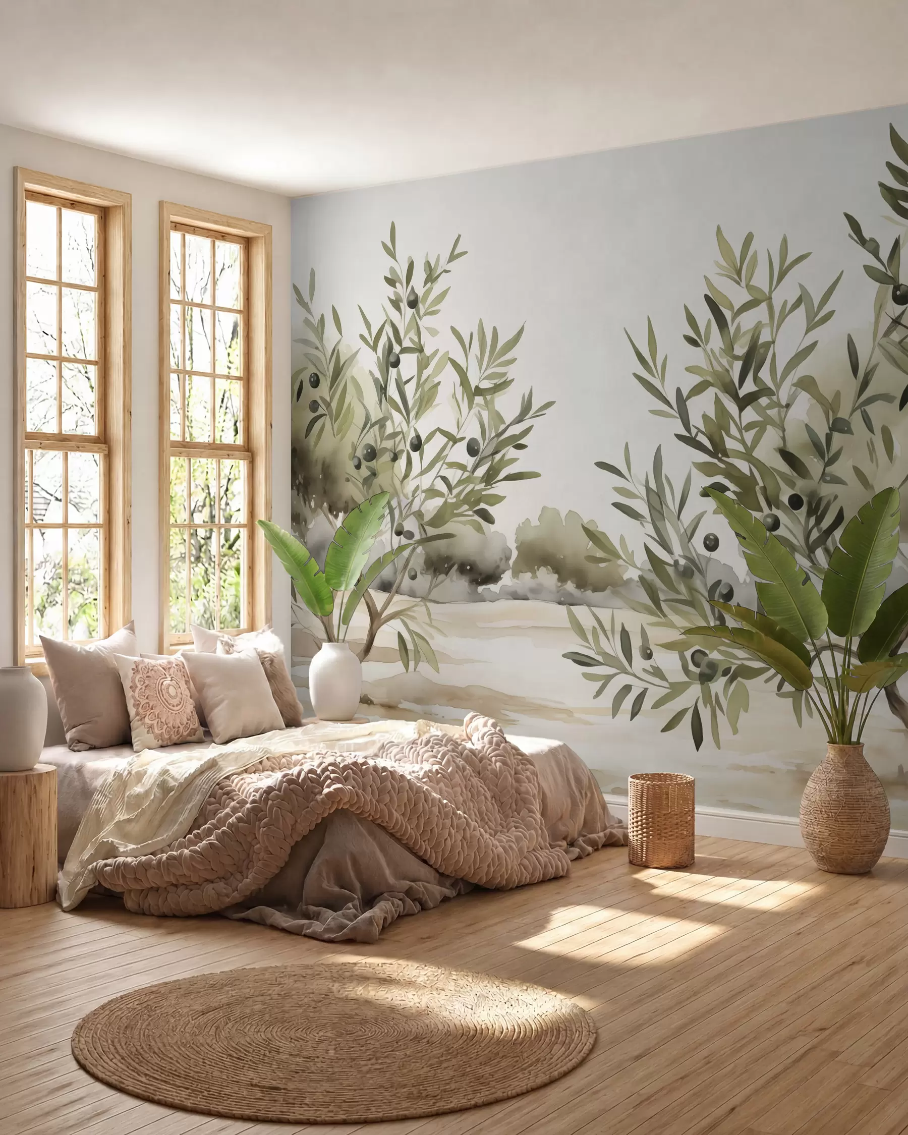 murais de parede Aquarela de imitação abstrata de oliveiras w02583