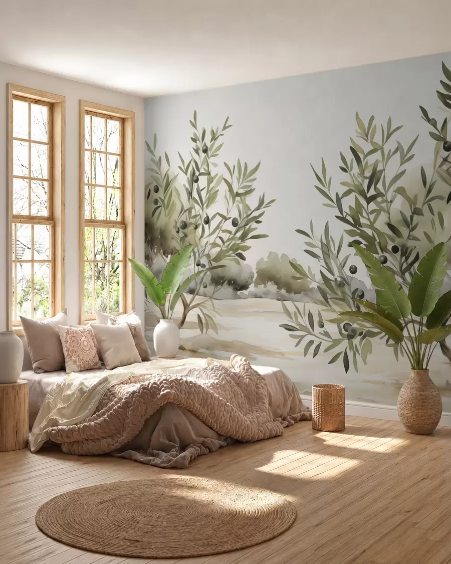 murais de parede Aquarela de imitação abstrata de oliveiras w02583
