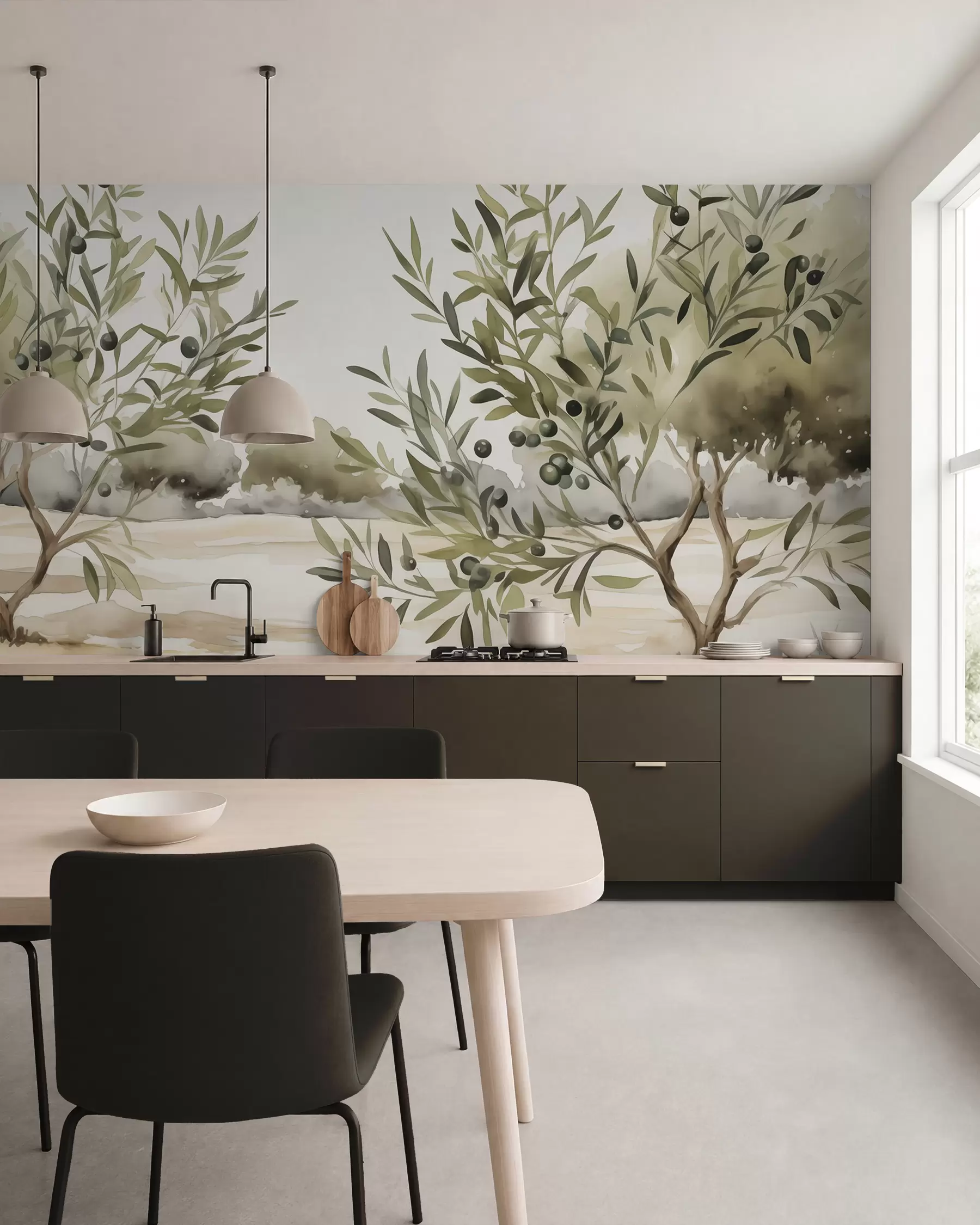 murais de parede Aquarela de imitação abstrata de oliveiras w02583