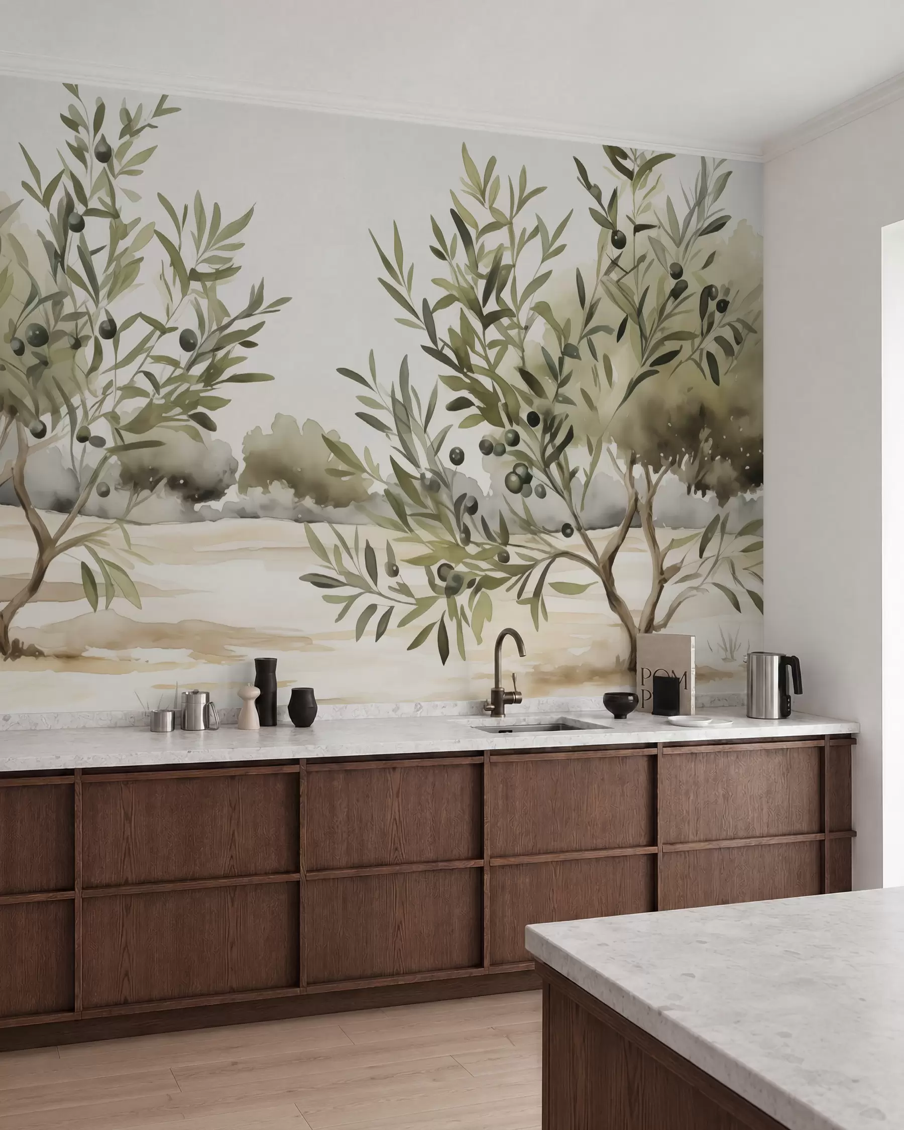 murais de parede Aquarela de imitação abstrata de oliveiras w02583