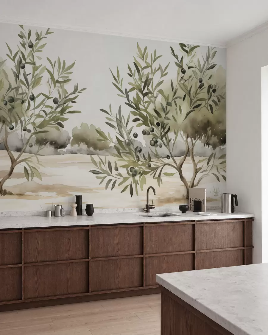 murais de parede Aquarela de imitação abstrata de oliveiras w02583