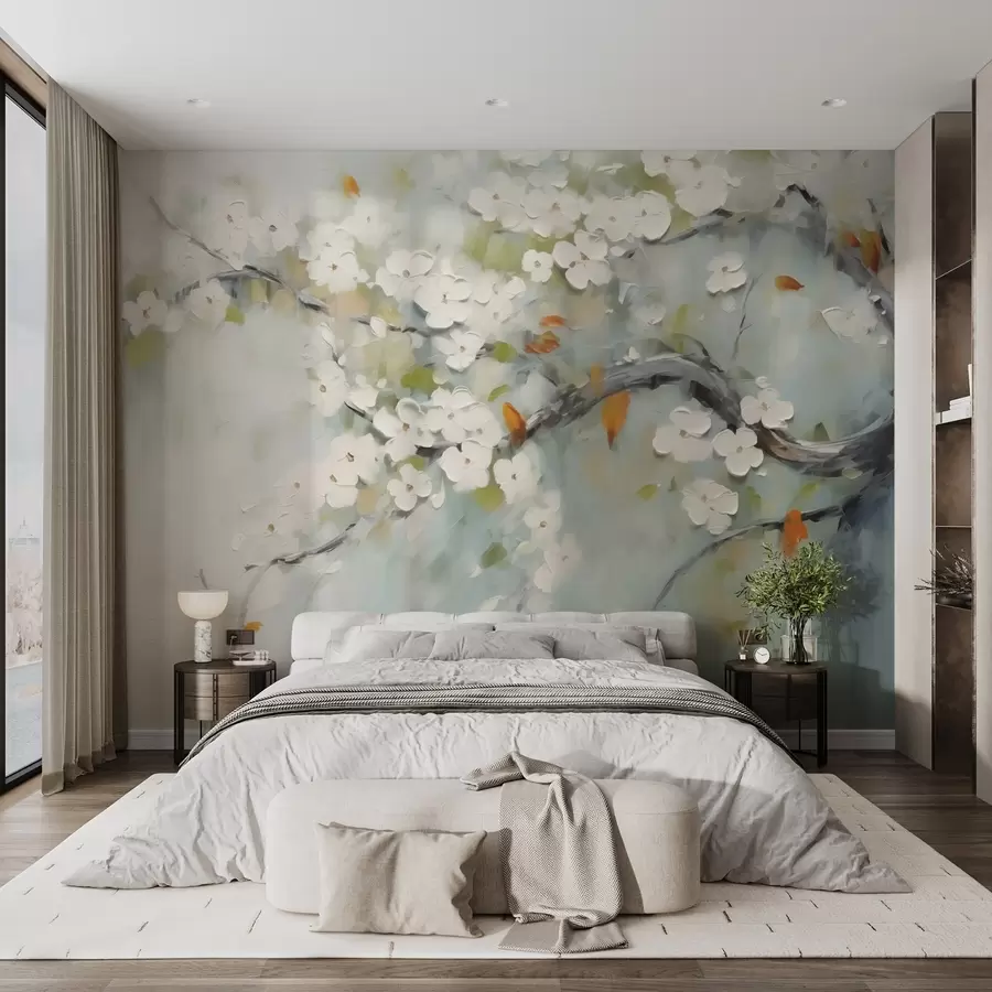 murais de parede Ramo com flores brancas imitando traços de pintura w02589