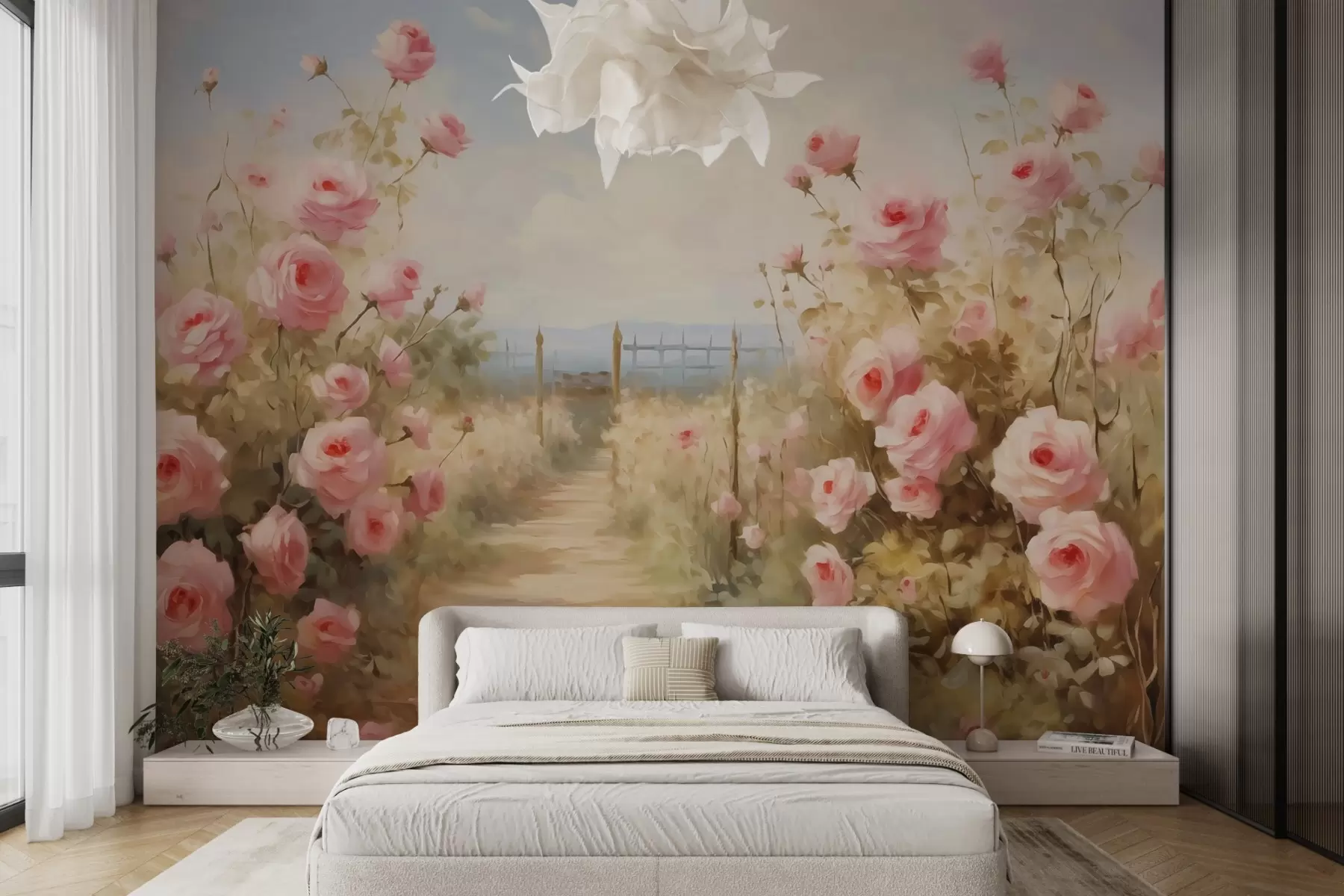 murais de parede Jardim com rosas imitação de pinceladas de pintura w02590