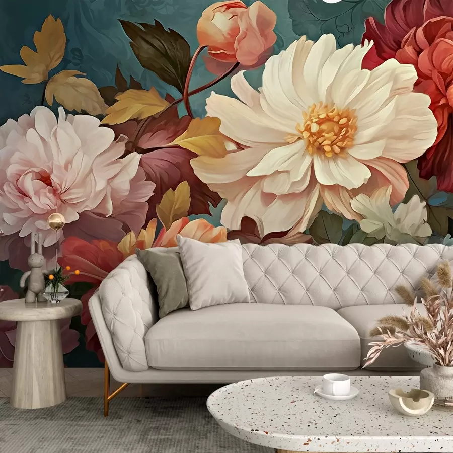 murais de parede Flores grandes de cores diferentes, crisântemo, peônia w02597
