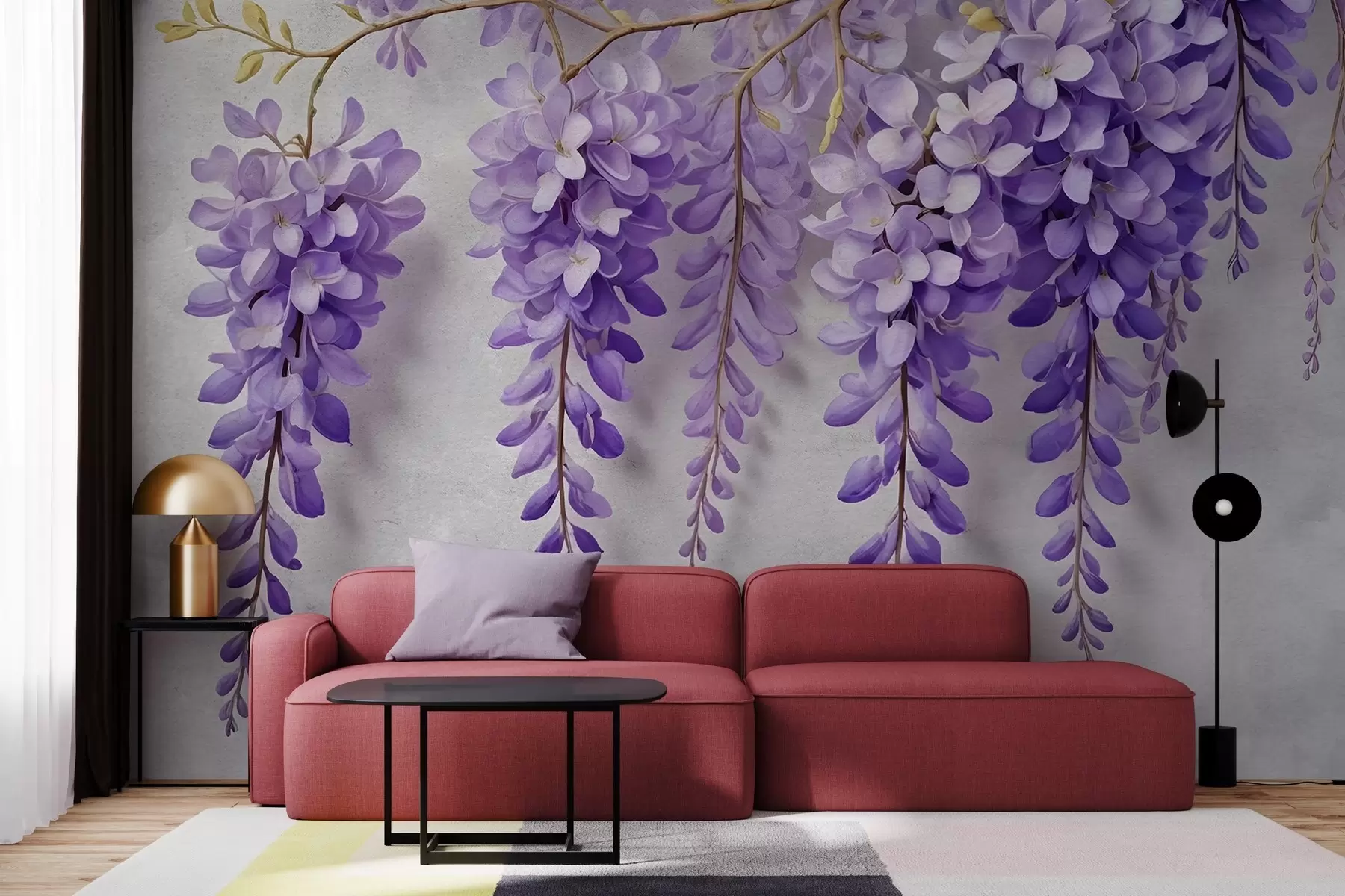 murais de parede Exuberante buquê de flores em uma parede em estilo aquarela w02611