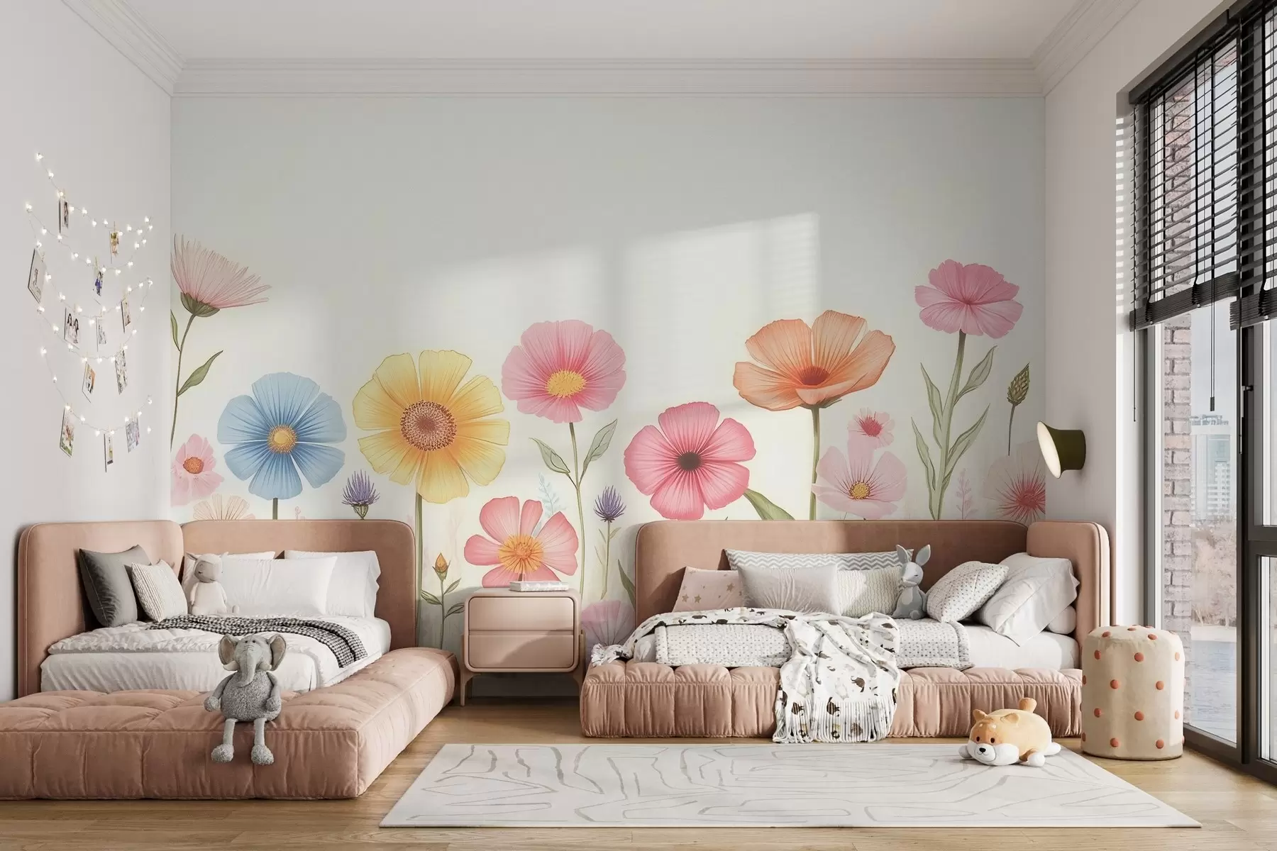 murais de parede Jardim com flores suaves em estilo aquarela w02613