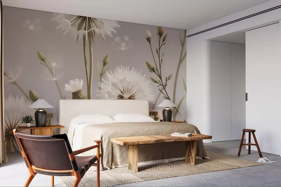 murais de parede Campo florido com dentes-de-leão w02619