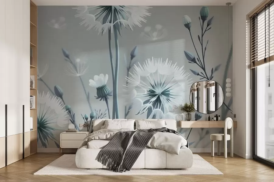 murais de parede Campo florido com dentes-de-leão w02619v1