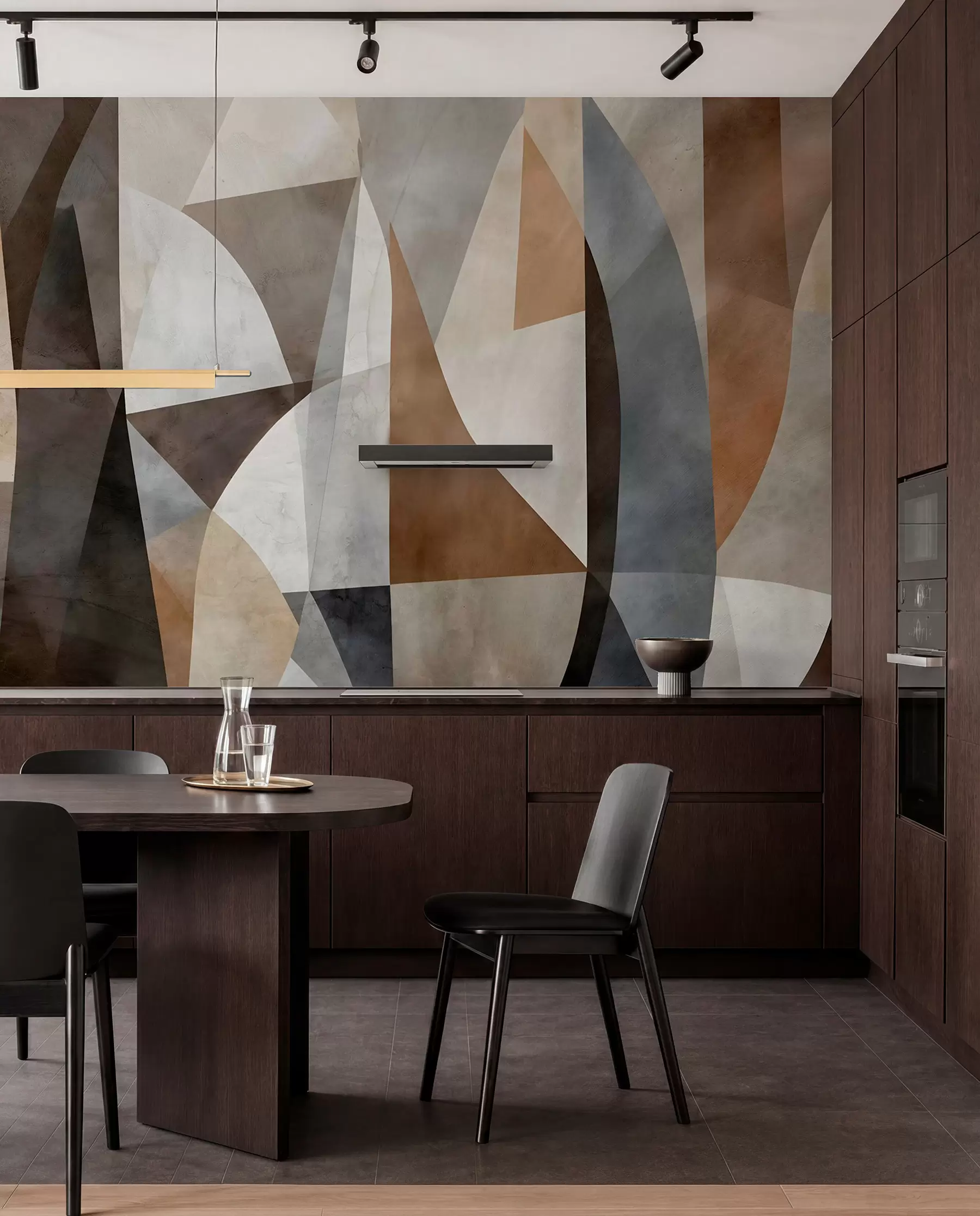 murais de parede Arte moderna abstrata com formas geométricas texturizadas em tons de marrom, cinza e bege w08530