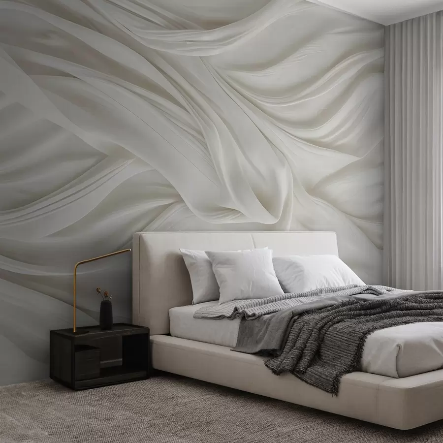murais de parede Estampa moderna com imitação de tecido branco liso e fluido com dobras e vincos suaves e ondulantes w08537