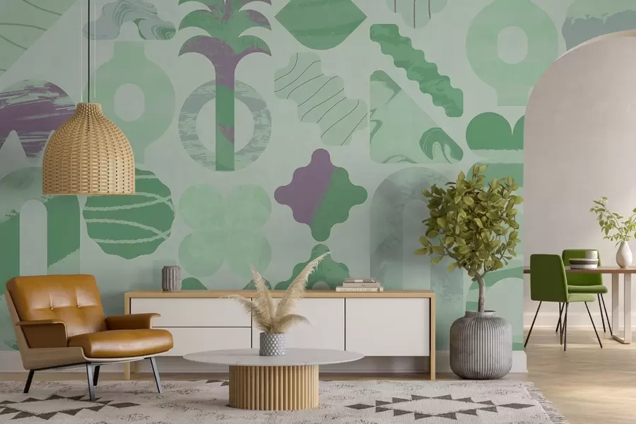 murais de parede várias formas interessantes, geometria moderna em cores verdes w02550v2