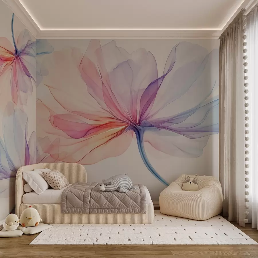 murais de parede flores frescas coloridas transparentes em um fundo bege w02631