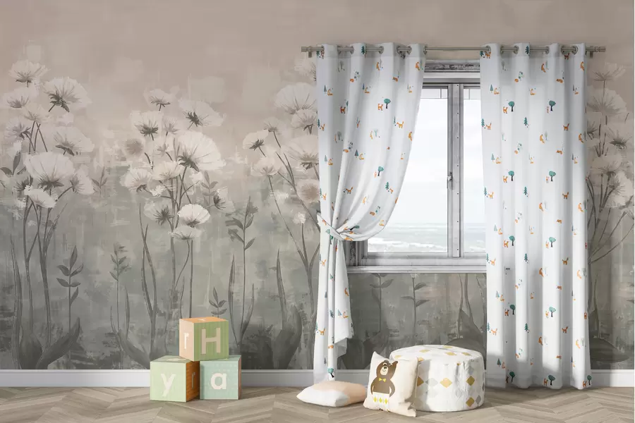 murais de parede Flores silvestres delicadas com efeito de pincelada em cores pastéis w02629v2