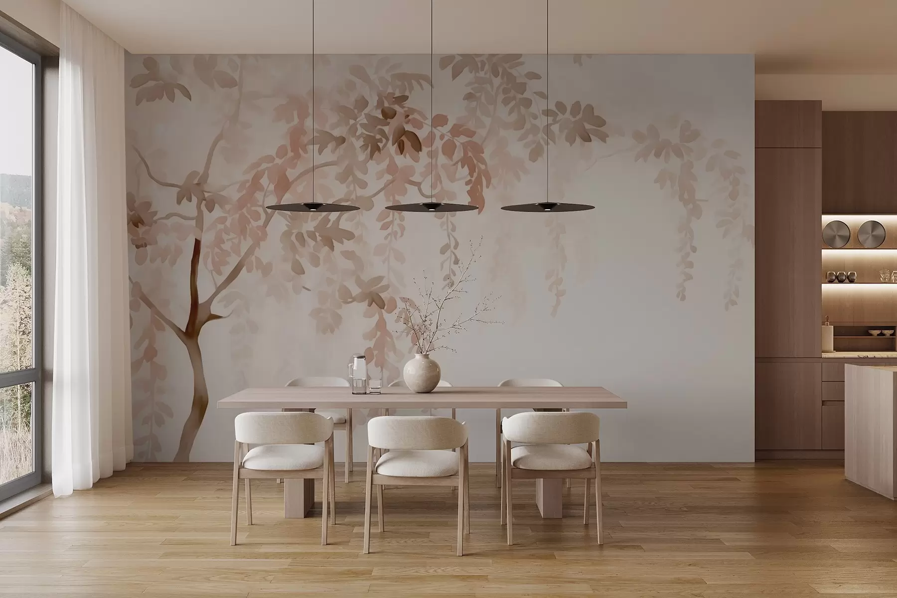 murais de parede Silhueta de árvore com galhos em estilo aquarela w02635