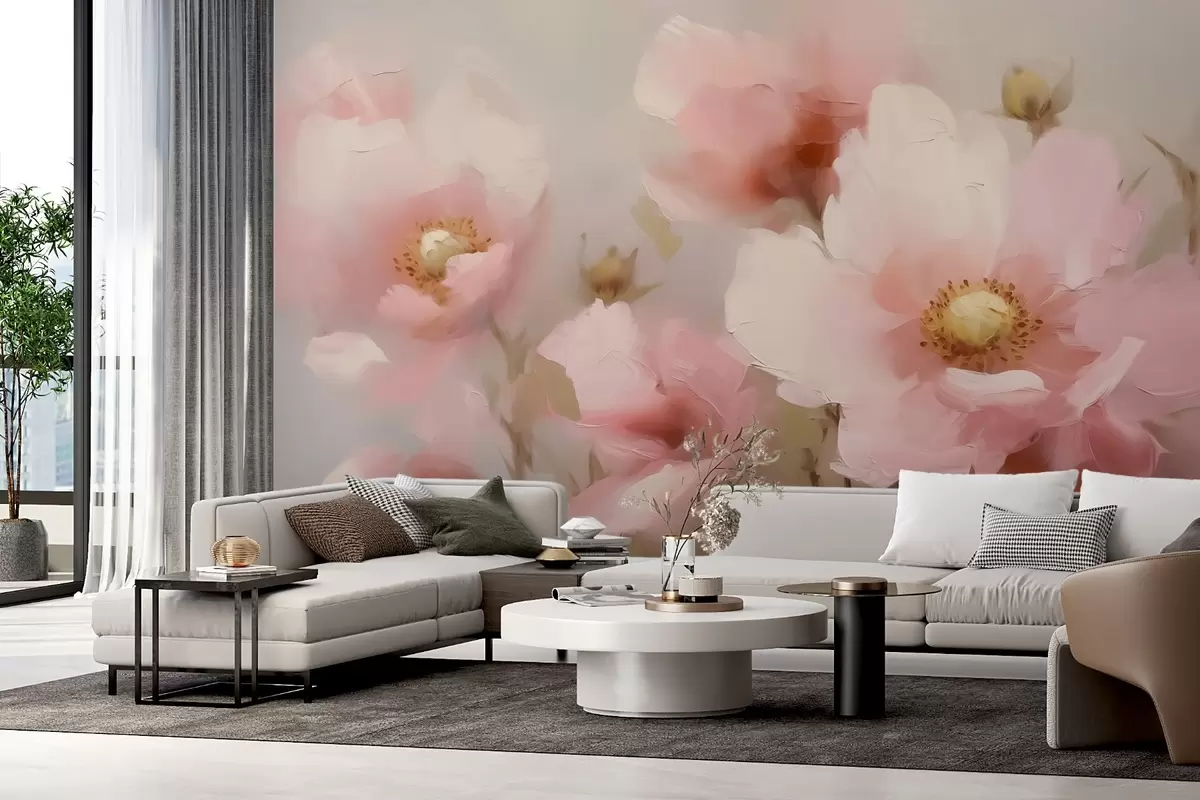 murais de parede Pintura grande de imitação de flores abstratas rosa w02636