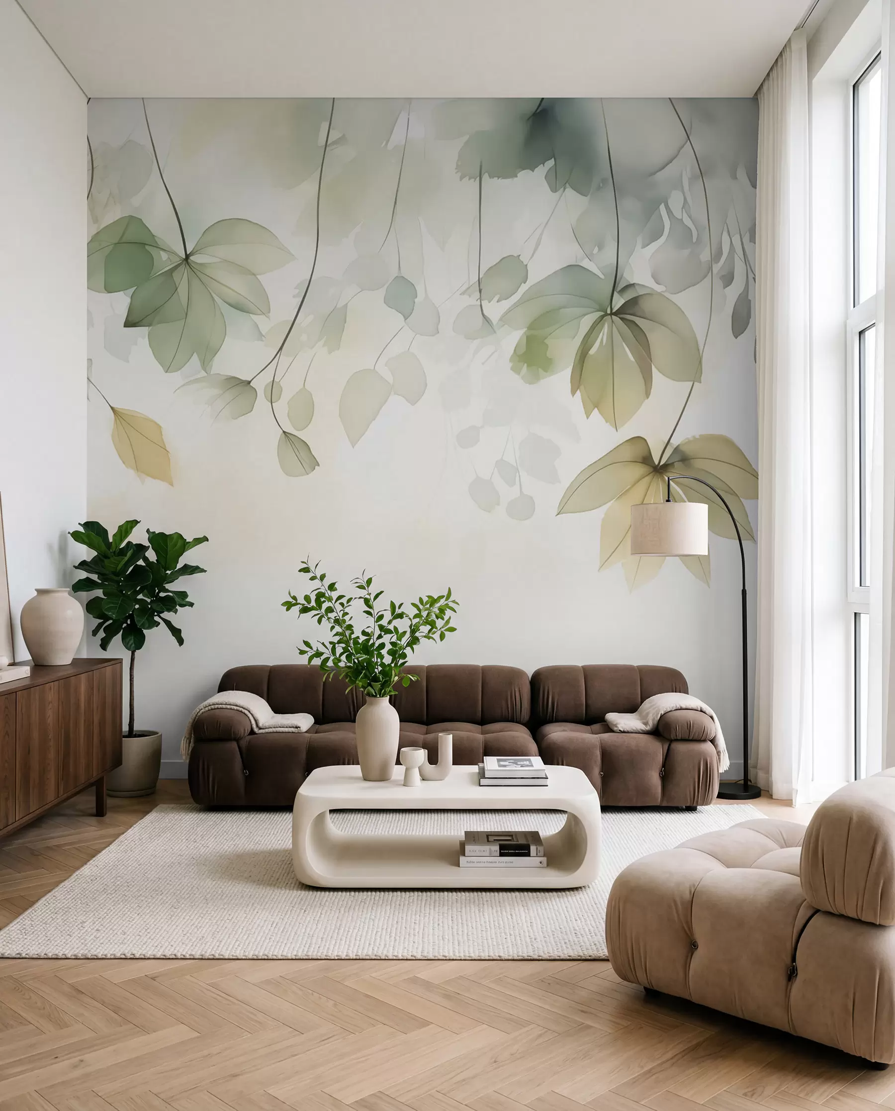 murais de parede Imitação de vegetação abstrata em aquarela w02637