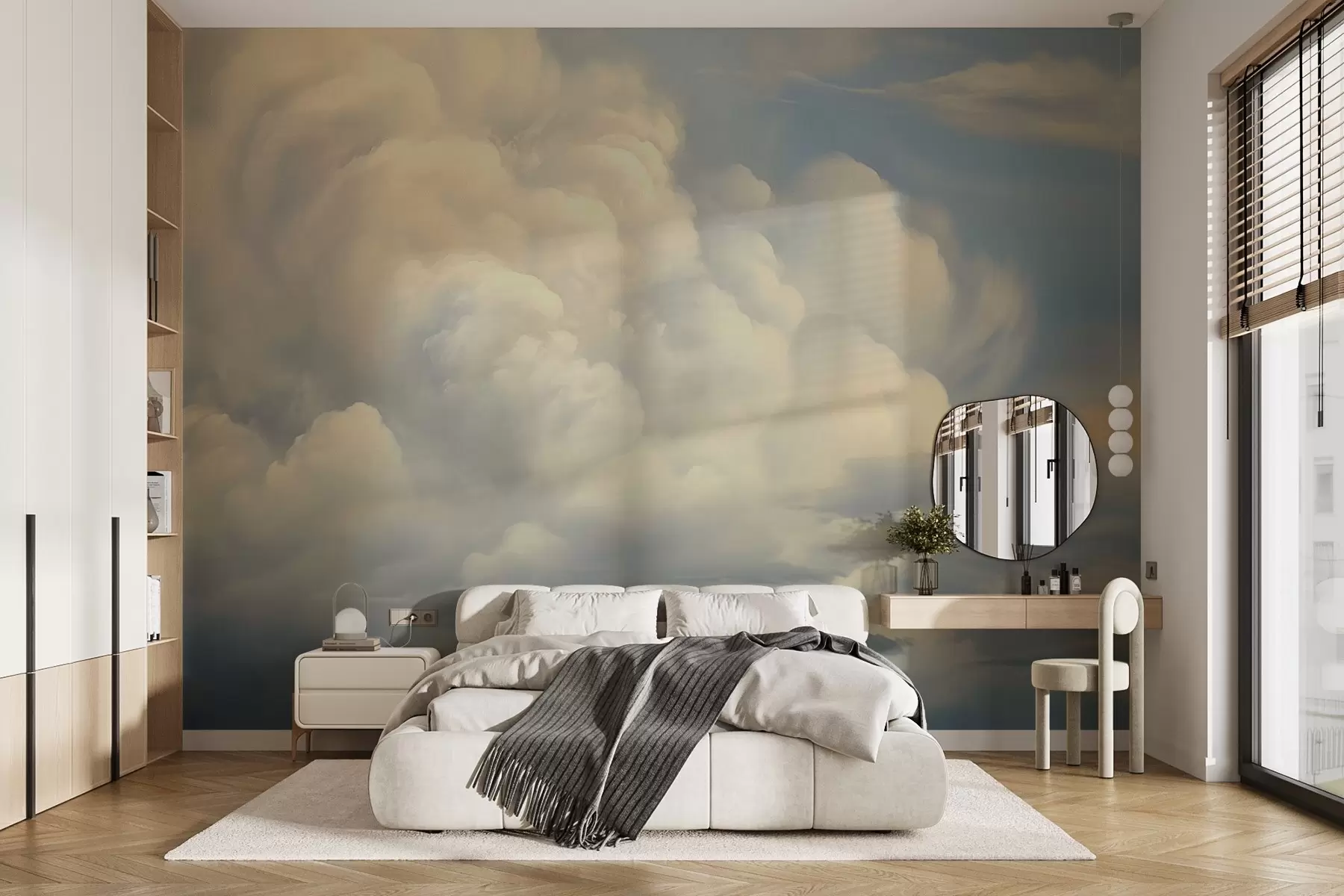 murais de parede Nuvens brancas no céu, imitação de pintura w02639