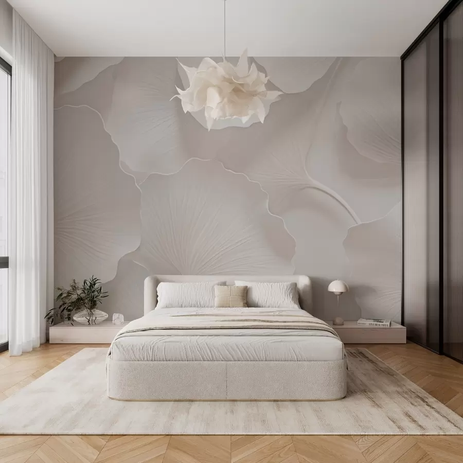 murais de parede Elegantes folhas de ginkgo bege w02577