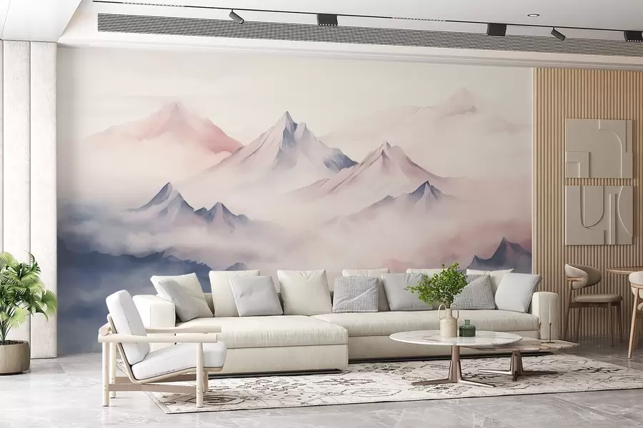 murais de parede Suaves montanhas em aquarela na neblina w08573