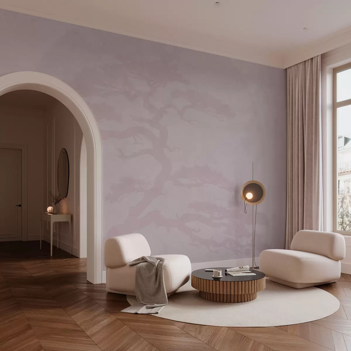 murais de parede Árvore bonsai japonesa e fundo grunge geométrico w08554v2