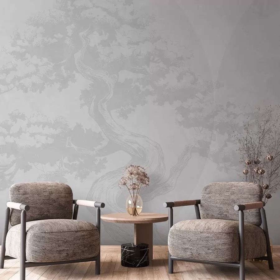 murais de parede Árvore bonsai fundo grunge geométrico minimalista w08557v1