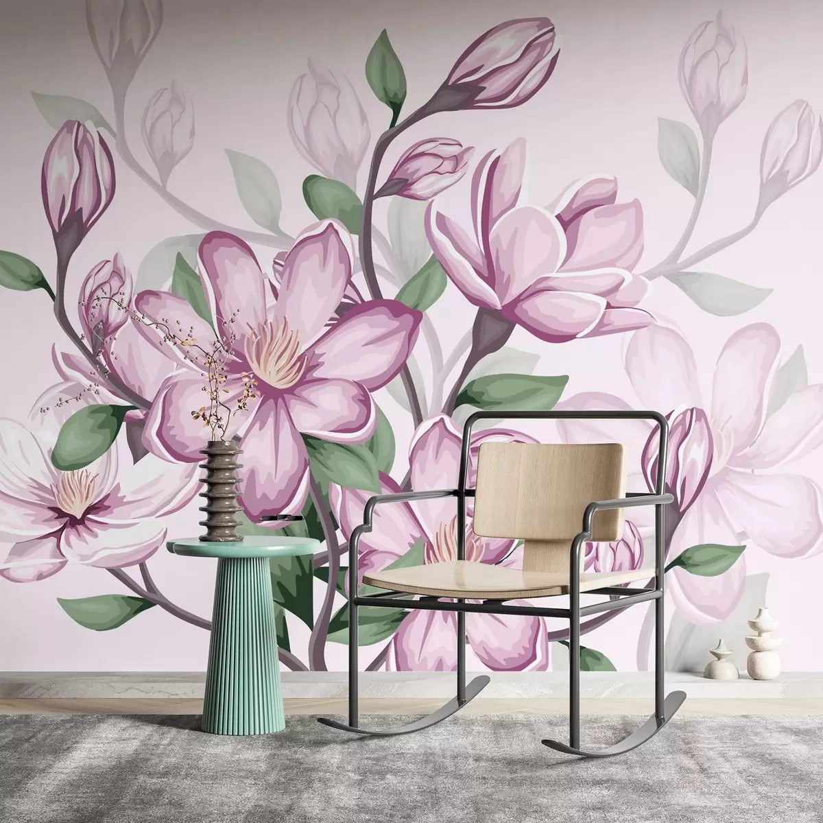 murais de parede flores grandes e rosadas w02663