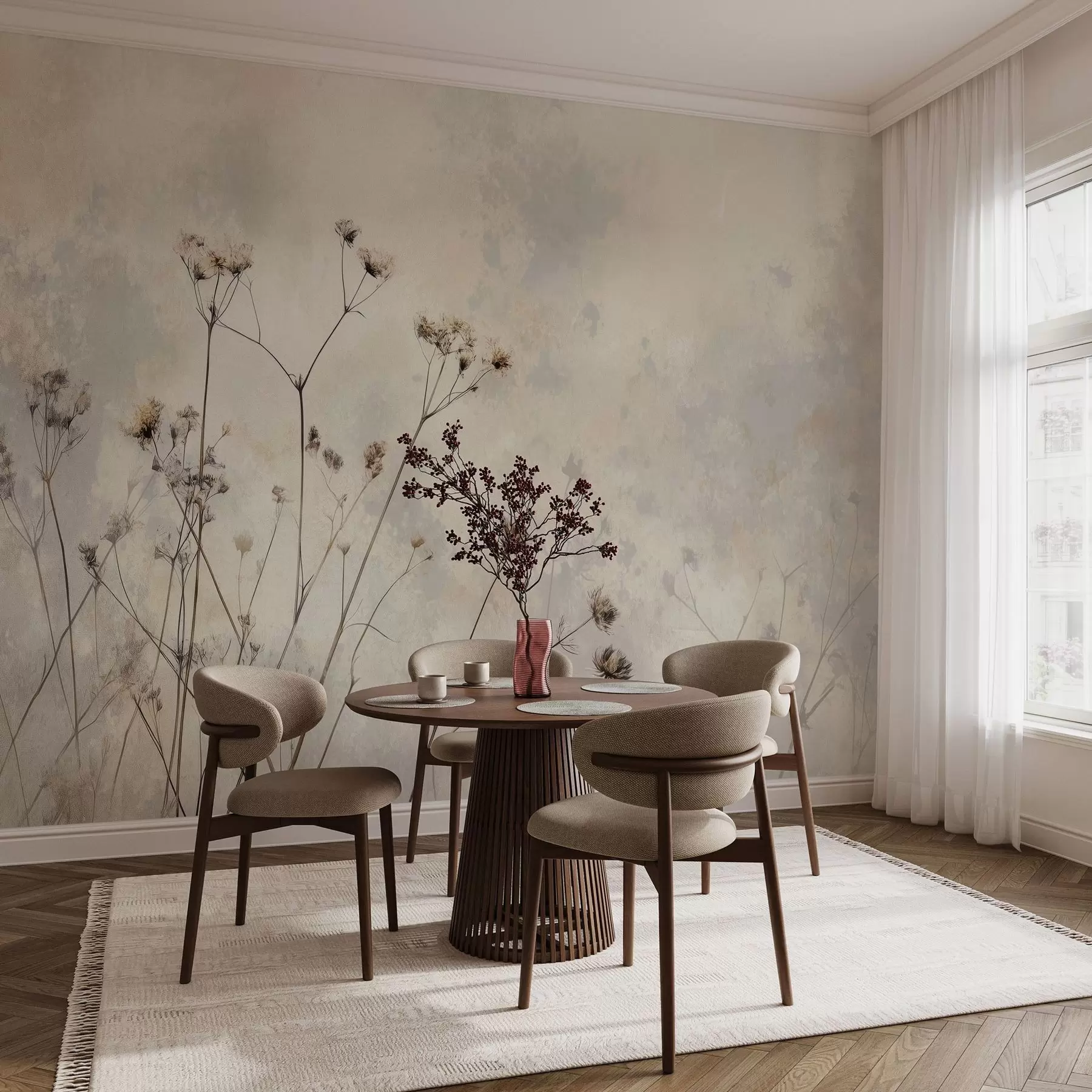 murais de parede papel de parede em estilo ecológico com plantas silvestres em tons pastéis w02684