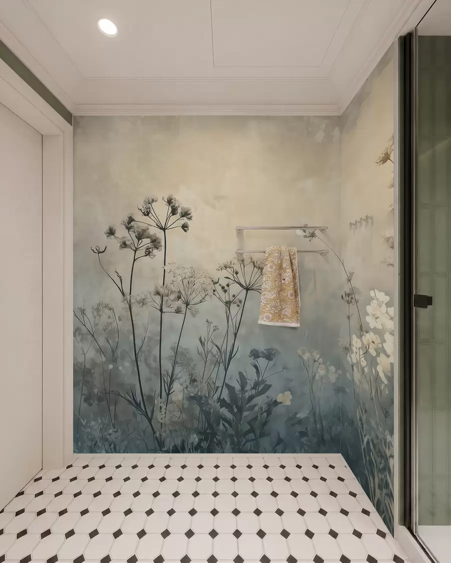 murais de parede papel de parede em estilo ecológico com flores silvestres e plantas em um fundo texturizado w02685