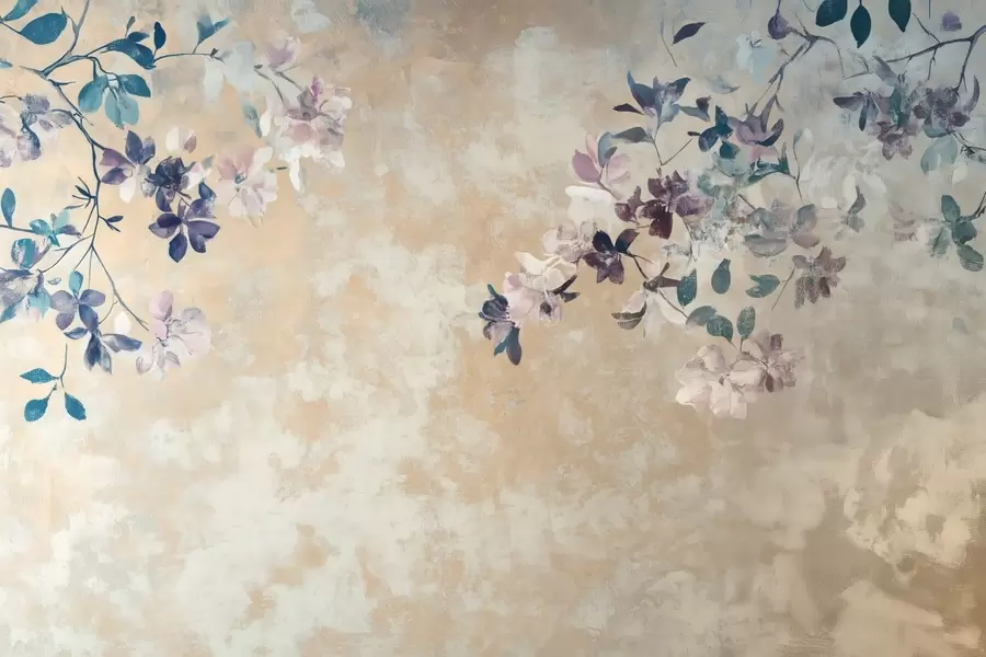 murais de parede papel de parede em estilo retrô com galhos e flores w02686