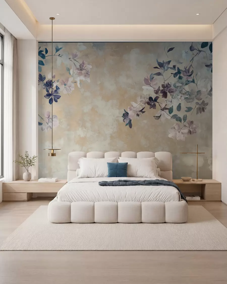 murais de parede papel de parede em estilo retrô com galhos e flores w02686