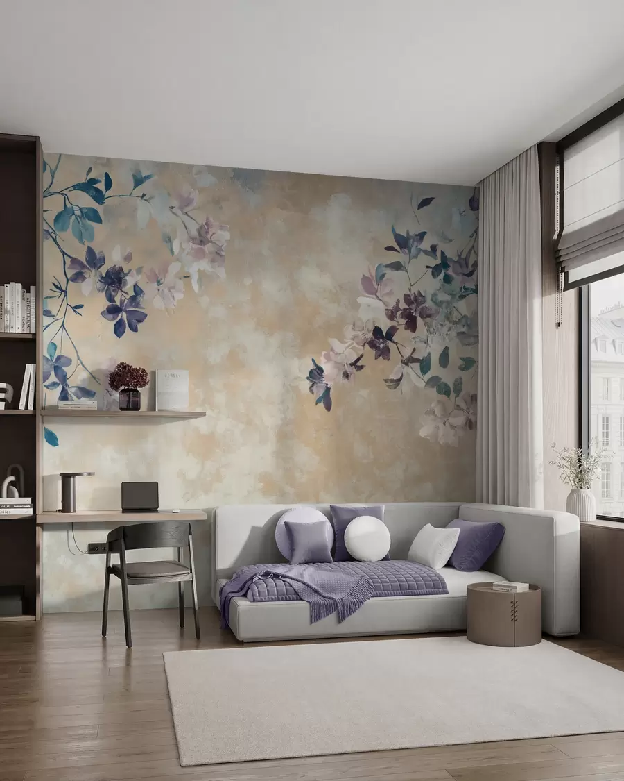 murais de parede papel de parede em estilo retrô com galhos e flores w02686