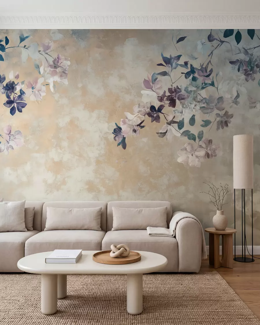 murais de parede papel de parede em estilo retrô com galhos e flores w02686