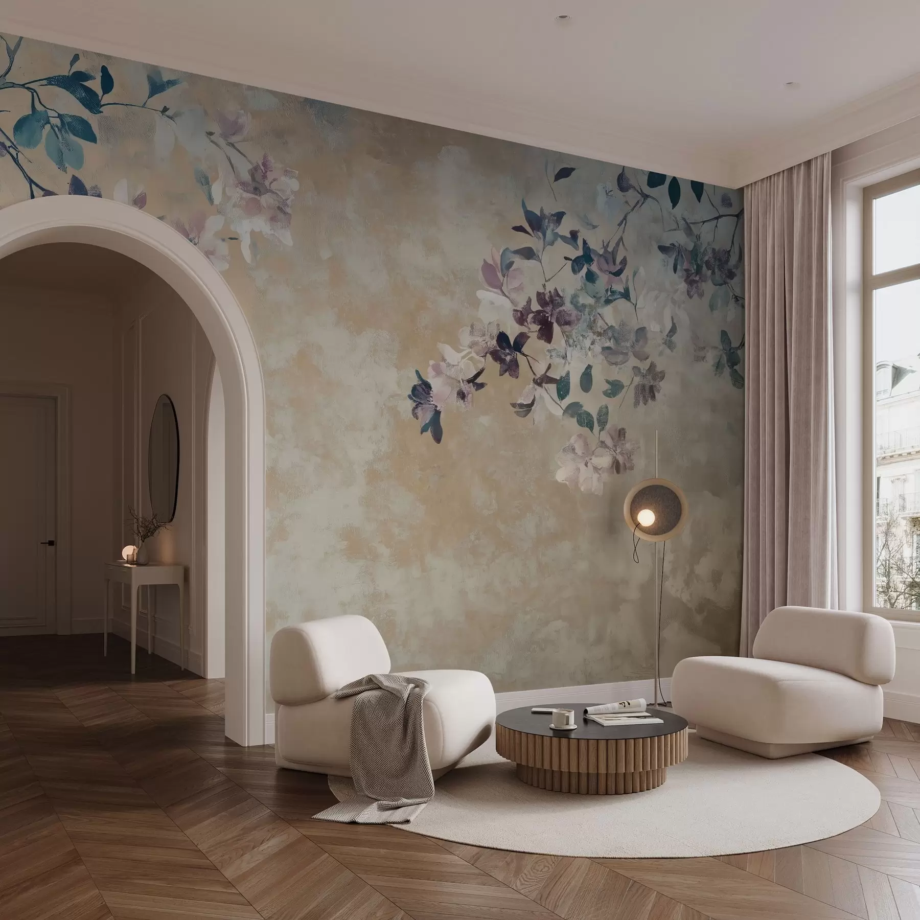 murais de parede papel de parede em estilo retrô com galhos e flores w02686