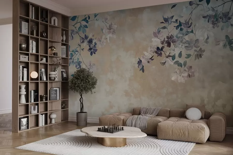 murais de parede papel de parede em estilo retrô com galhos e flores w02686