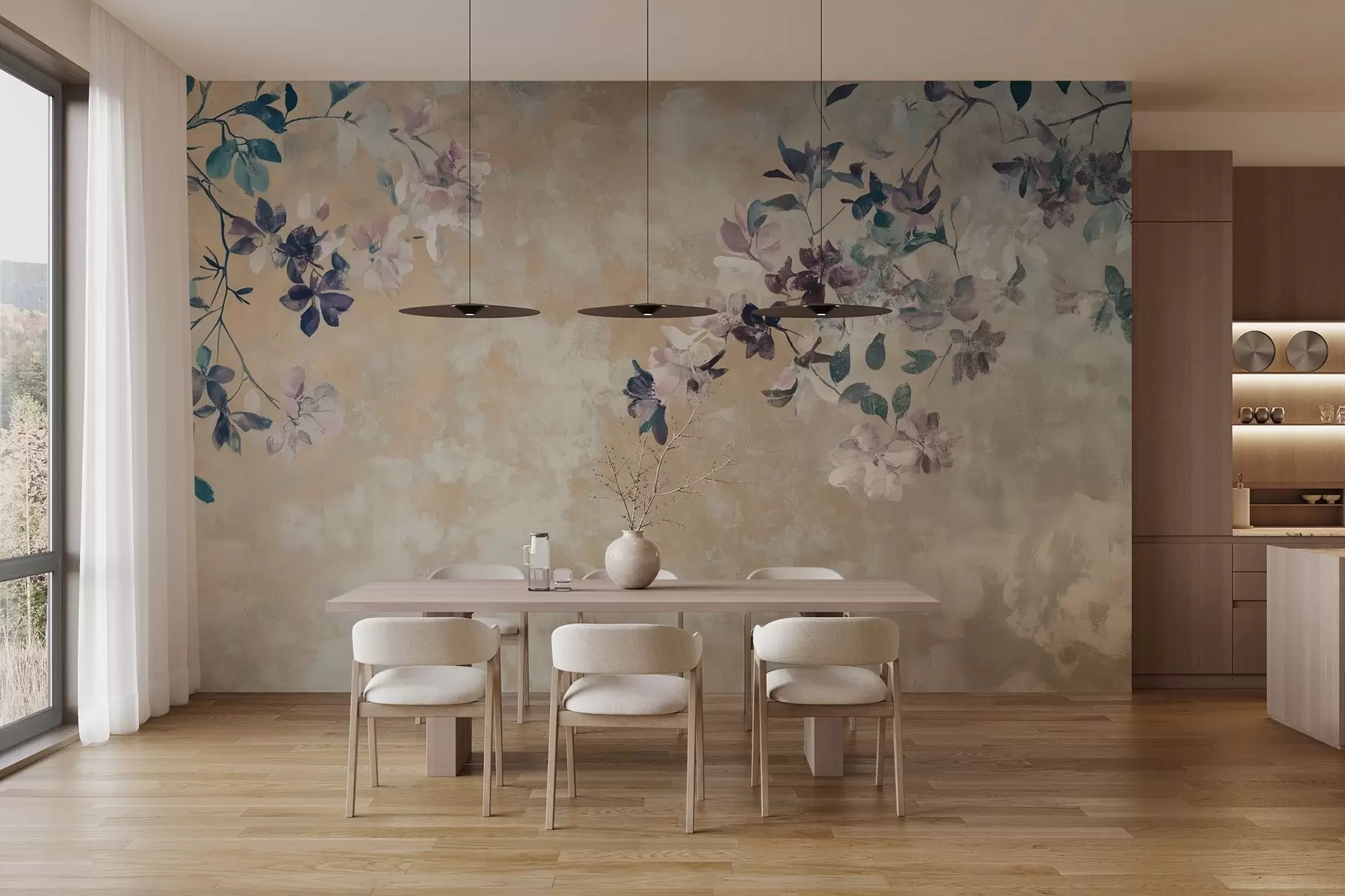 murais de parede papel de parede em estilo retrô com galhos e flores w02686