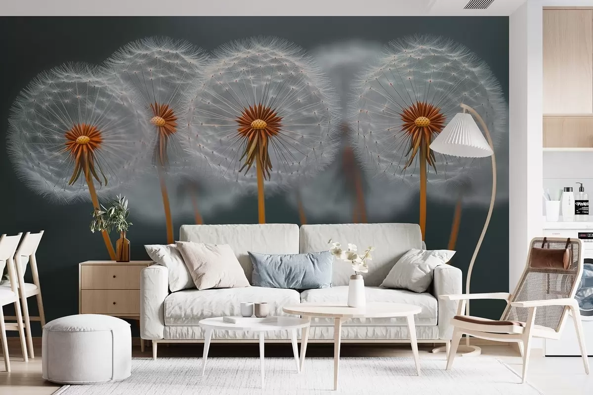 murais de parede Dandelions arejados em um fundo natural escuro w08498