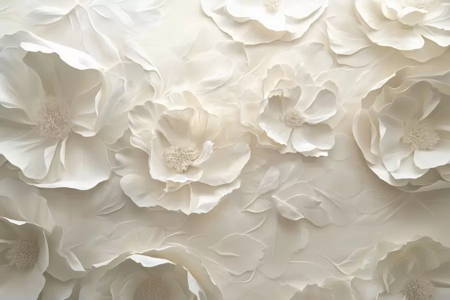 murais de parede Flores arejadas em tons quentes em um fundo de pinceladas de folhas w08562