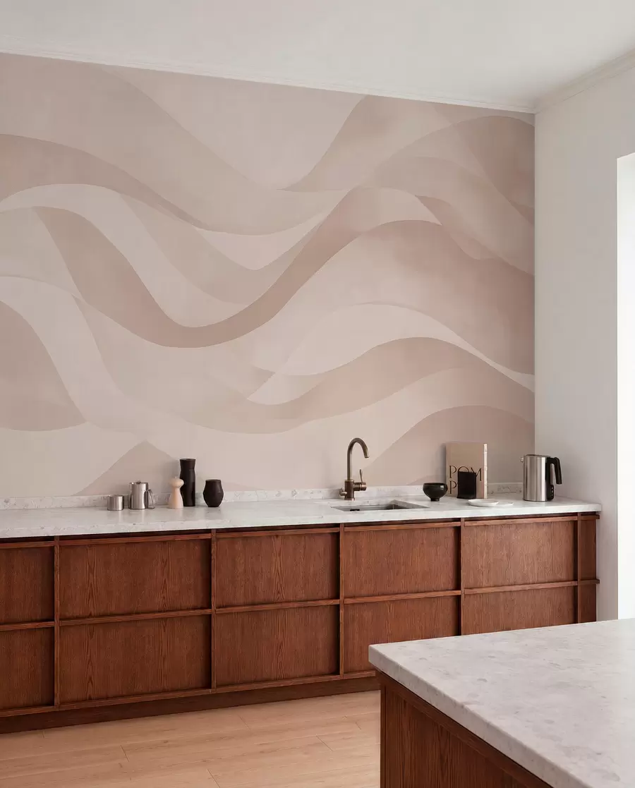 murais de parede Ondas suaves em tons suaves de bege no estilo aquarela w08564